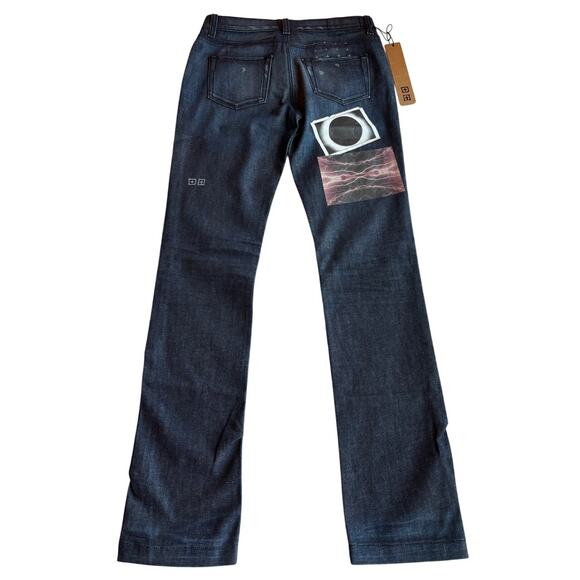 USA Made NWT Ksubi Lean Bean Denim Jeans Pre-Loved Indigo Embroidery Stickers 27 - Picture 2 of 7